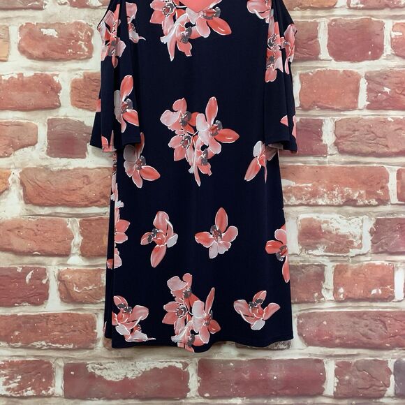 Connected Apparel Dress Women's 4 Petite Black Multicolor Floral Cold Shoulder - Picture 4 of 8